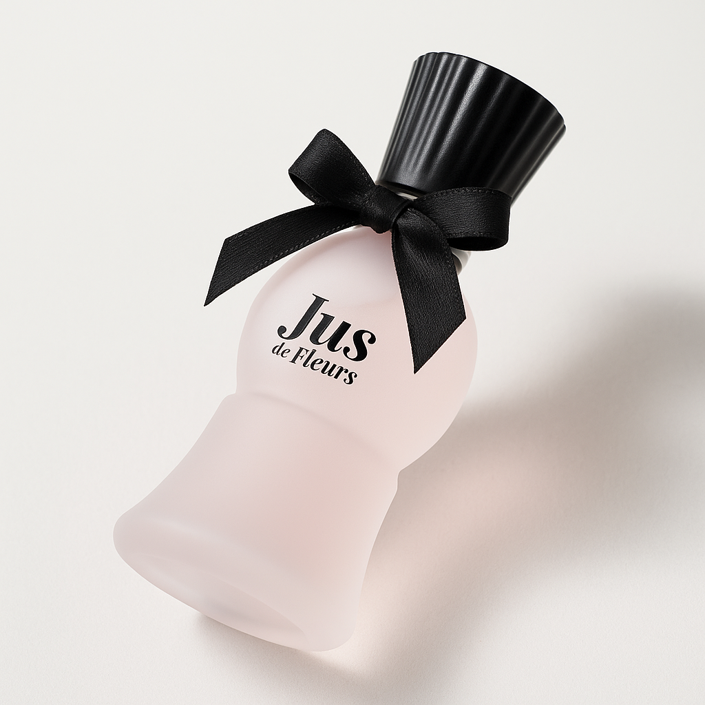 Blumarine Blugirl Jus de Fleurs Flakon, leicht gekippt auf weißem Hintergrund.