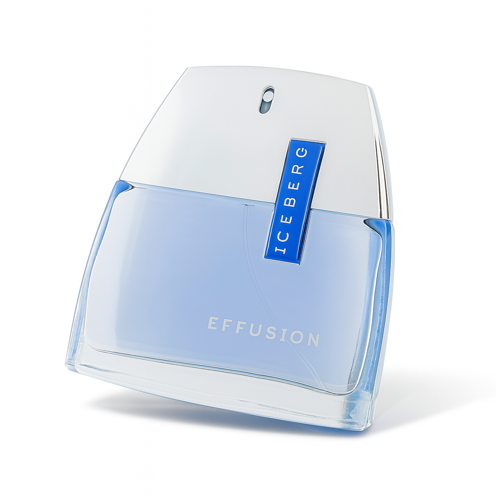 Iceberg Effusion Flakon auf weißem Hintergrund.