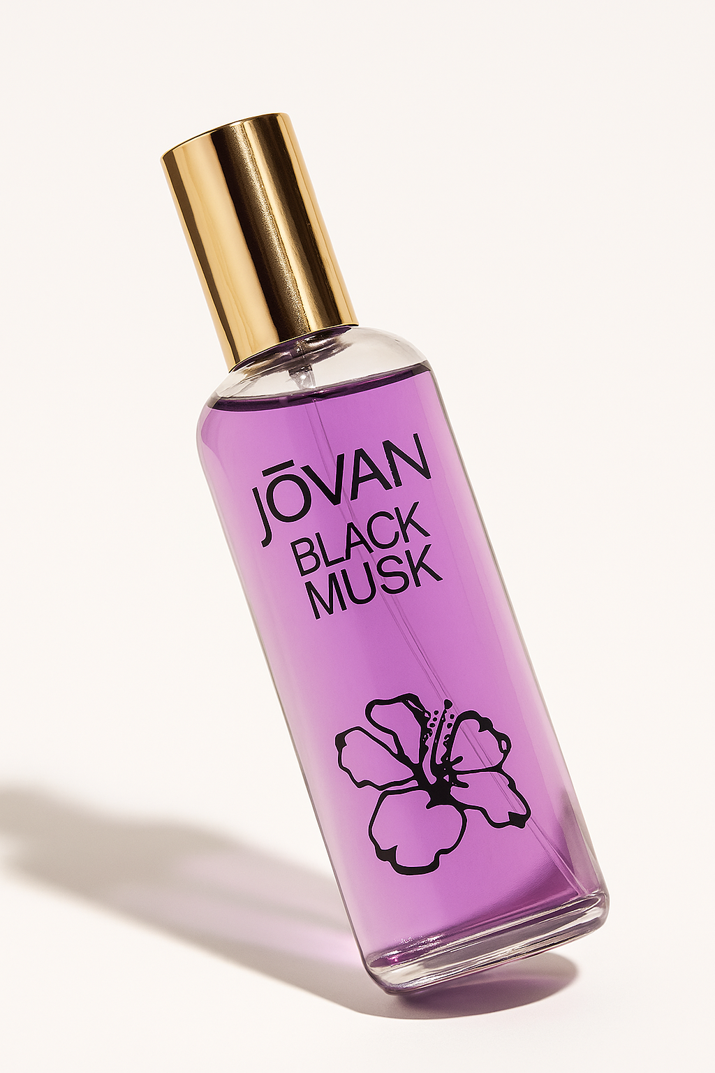 Jovane Black Musk FLakon, leicht gekippt, auf weißem Hintergrund.