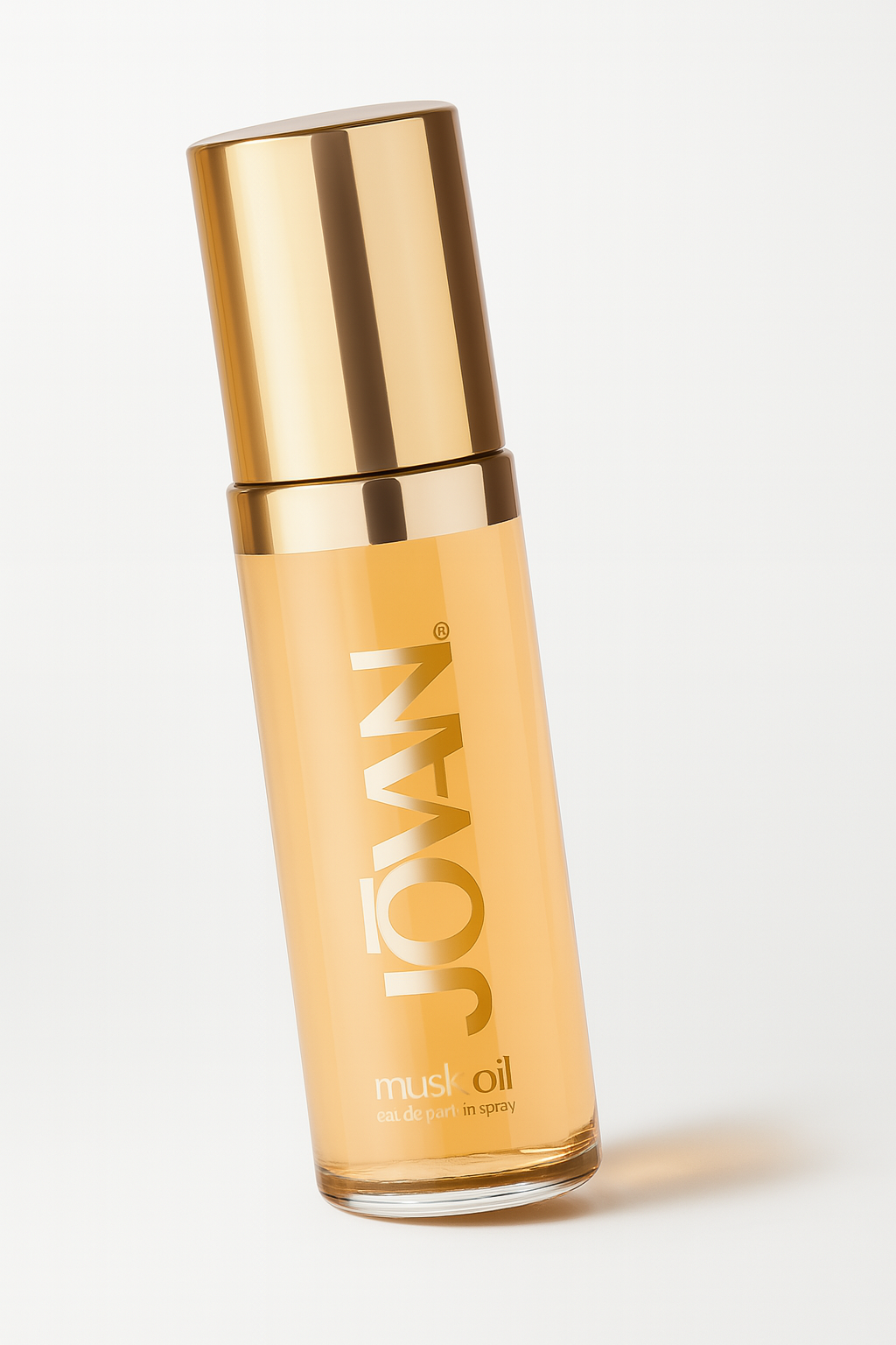 Jovan Musk Oil Flakon auf weißem Hintergrund.