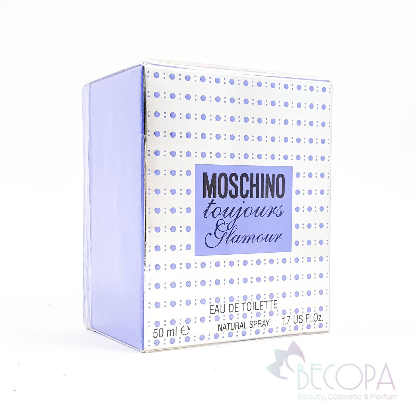 Moschino Toujours Glamour Verpackung auf weißem Hintergrund.