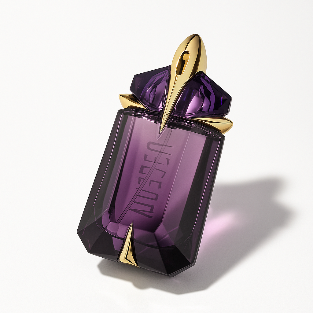 Muger Alien 30l Flakon leicht gekippt auf weißem Hintergrund.