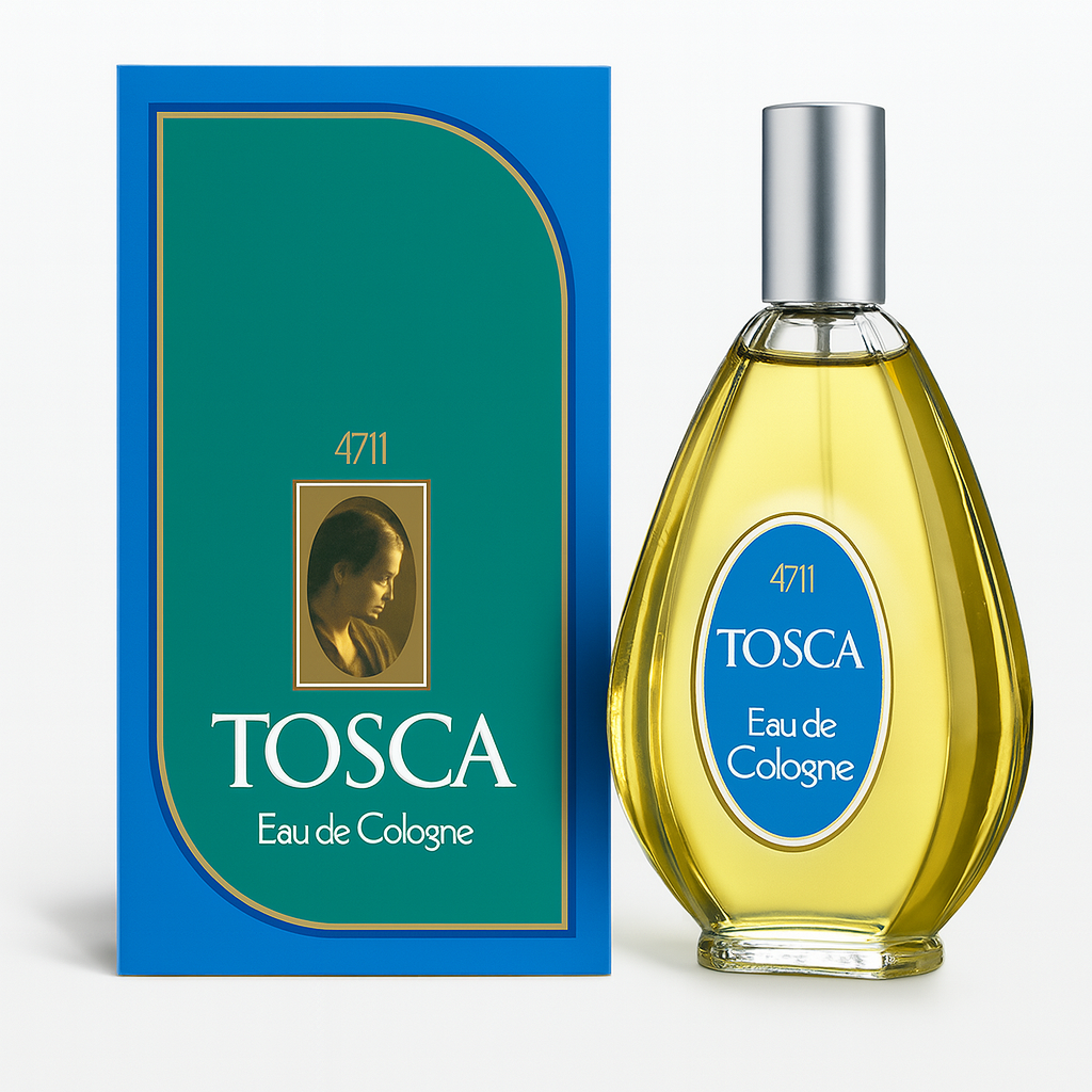 Tosca Flakon und Verpackung auf weißem Hintergrund