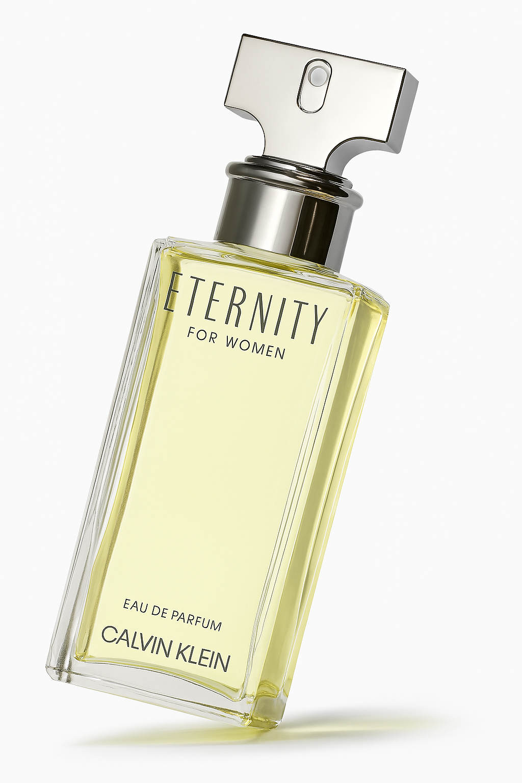 Calvin Klein Eternity for Women Flakon auf weißem Hintergrund.