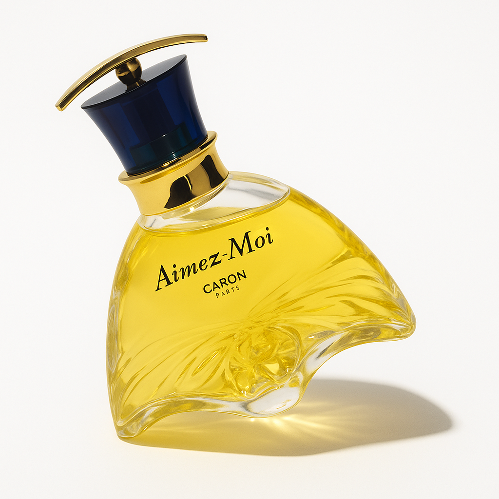 Caron Paris Aimez moi Flakon auf weißem Hintergrund.