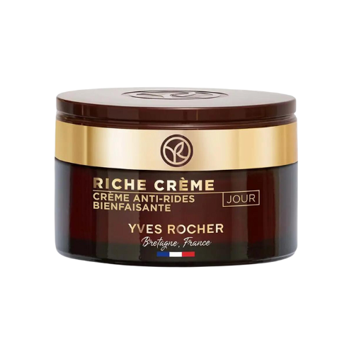 Yves Rocher RICHE CRÈME Antifalten Verwöhn-Tagespflege, regenerierende Anti-Aging Tagescreme, mildert Falten, 1 x Glas-Tiegel 50 ml