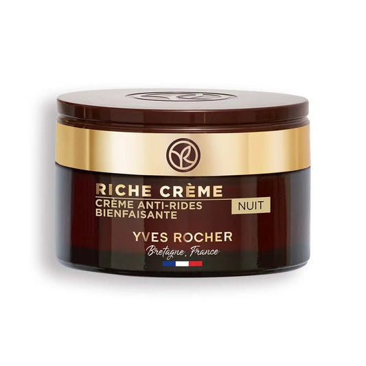 Yves Rocher RICHE CRÈME Antifalten Verwöhn-Nachtpflege 50 ml | Regenerierende Anti-Aging Gesichtspflege Nacht für glatte und geschmeidige Haut