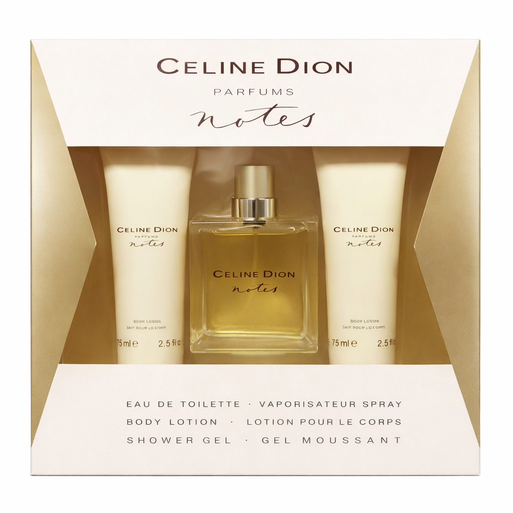 Celine Dion Parfum Notes 50 ml EDT Gift Set Eau De Toilette Spray +75 ml Body Lotion& 75 ml Shower Gel by Celine Dion