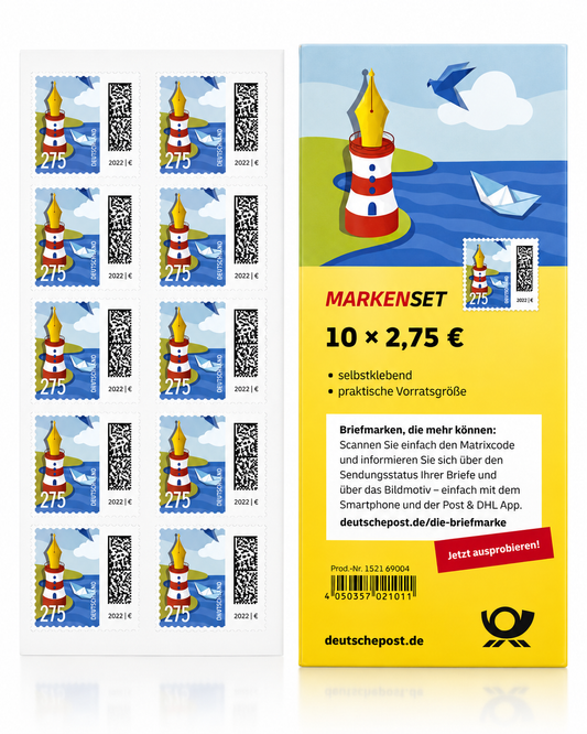 Markenset 10 x 2,75 Leuchtfederstift 2,75 Euro Briefmarken selbstklebend Markenset 10er Frankaturware stamp set 10er Deutsche Post