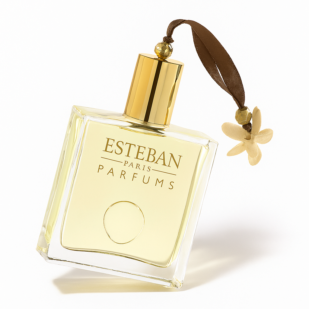 Esteban Paris Sonata Flower Flakon, leicht gekippt, auf weißem Hintergrund.
