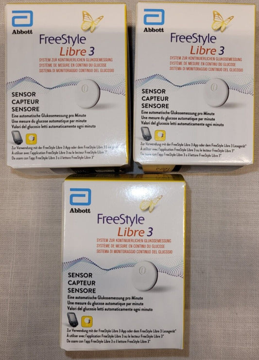 Abbott FreeStyle Libre 3 Diabetes 3er Set Sensors x3 FreeStyle Libre 3 Blutzucker Messgerät Blood Pressure