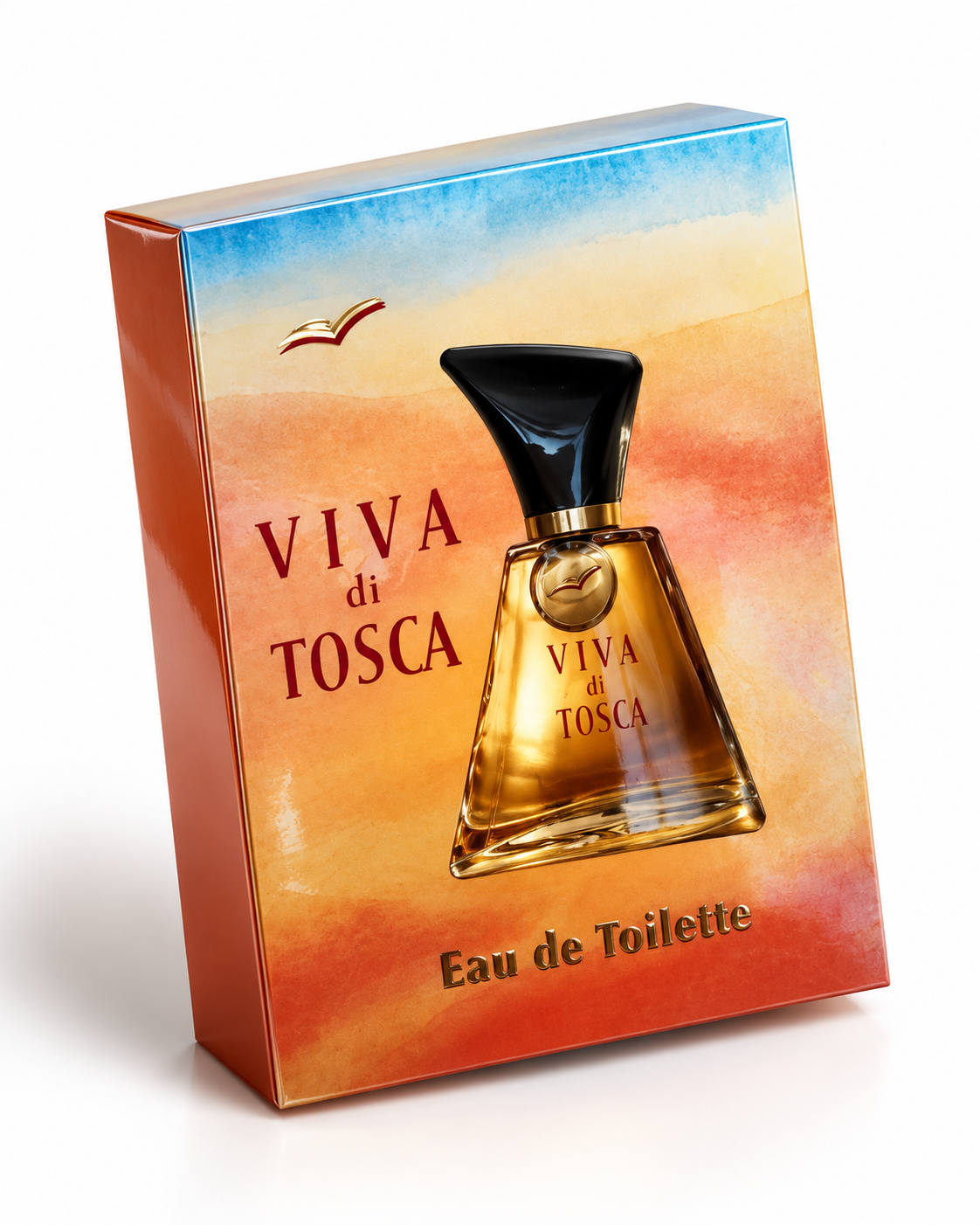 Viva di Tosca Eau de Toilette Parfum mit Originalverpackung und Flakon auf weißem Hintergrund