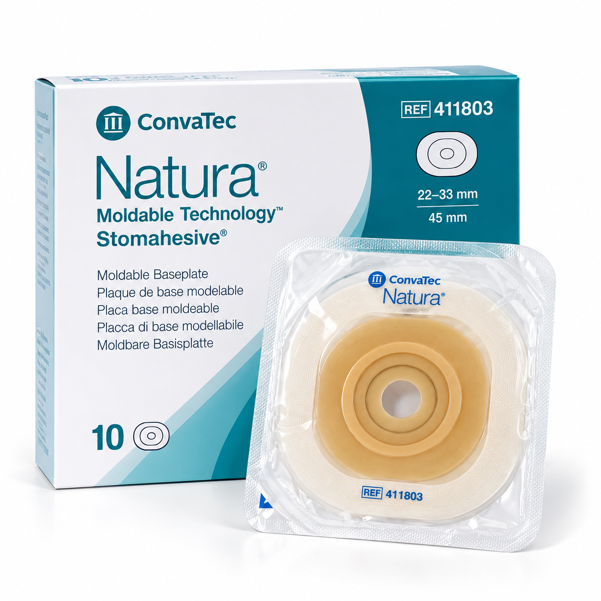 ConvaTec Natura Moldable Basisplatte Stomahesive 411803, Rastring 45 mm, Stoma 22–33 mm, 10 Stück – Neu