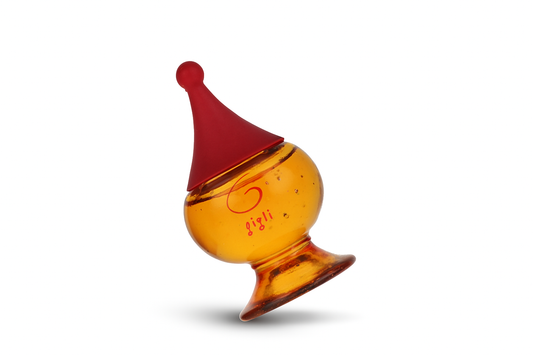 Romeo Gigli Flakon, leicht gekippt, auf weißem Hintergrund.