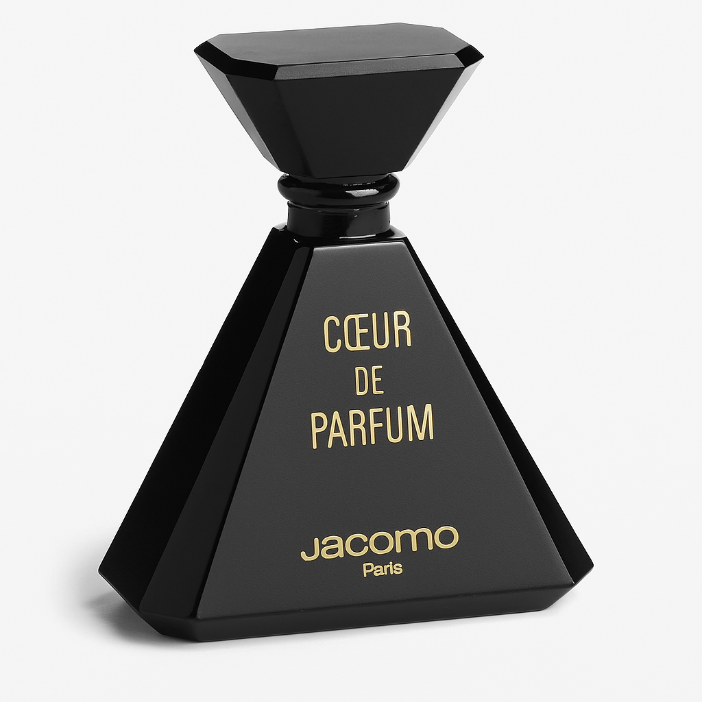 Jacomo Paris Coeur de Parfum Flakon auf weißem Hintergrund.