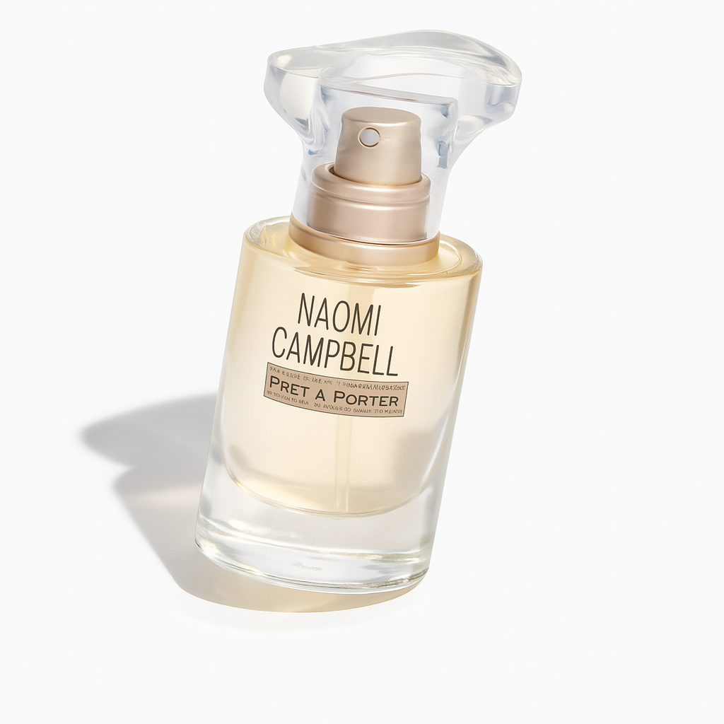 Naomi Campbell Pret a Porter Flakon auf weißem Hintergrund.